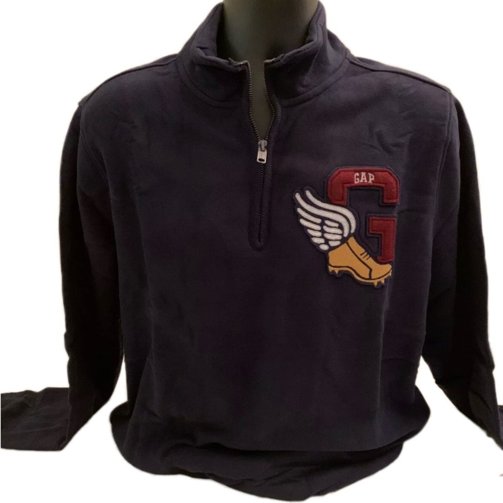 Men’s Gap Athletic Logo Sweater Quarter-Zip Mockneck Pullover Large Navy